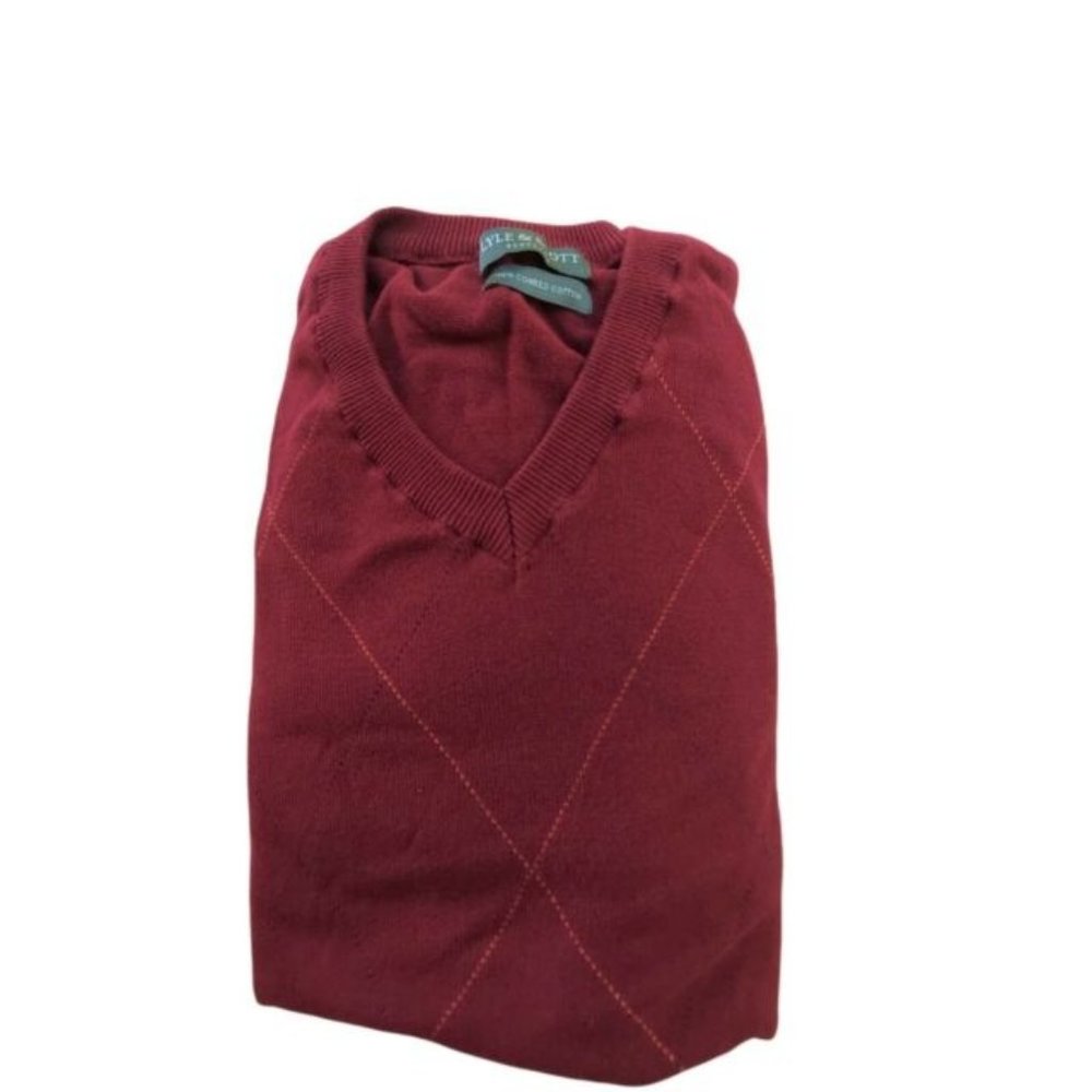 LYLE & SCOTT Men's Burgundy Diamond Stripe V-Neck Sweater Size 2XL